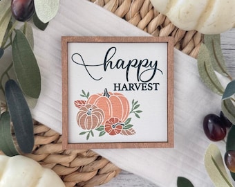Mini Framed Fall Sign // Happy Harvest Sign // Mini Autumn Sign // Mini Thanksgiving Sign // Fall Themed Sign // Wood Framed Tier Tray Sign