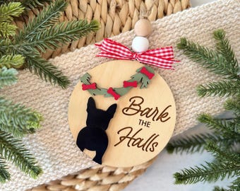 Personalized Dog Breed Bark The Halls Christmas Ornament // Funny Pet Christmas Gift // Dog Lover Holiday Decor // Custom Dog Silhouette