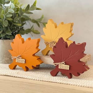 Fall Leaf Shelf Sitter // Chunky Wood Autumn Decor // Thanksgiving Tiered Tray Accent // Rustic Harvest Tabletop Decoration