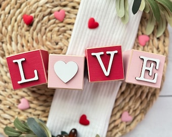 SET // Valentine's Day Stacking Wooden Blocks // Valentine's Day Tiered Tray Decor // Valentine's Day Shelf Decor // LOVE Wooden Block Set