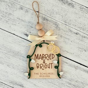 Newlywed Christmas Ornament // First Christmas Married Ornament // Wedding Ornament // Personalized Ornament // Married And Bright Ornament image 3