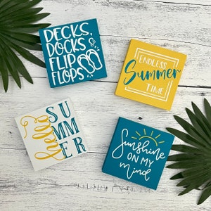 Tiered Tray Signs // Summer Themed Signs // Wood Sign // Tiered Tray Decor // Summer Decor // Summer Themed Shelf Sitter Signs