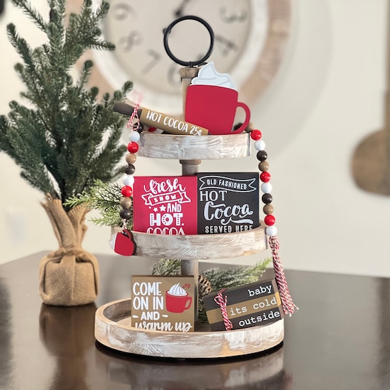 BUNDLE // Hot Cocoa Themed Tiered Tray Decor // Christmas Tiered Tray Signs // Winter Tiered Tray Decor // Christmas Tiered Tray Decor