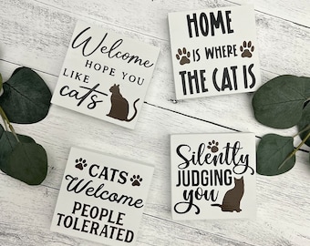 Tiered Tray Signs // Cat Themed Signs // Wood Signs // Tiered Tray Decor // Everyday Decor // Cat Themed Shelf Sitter Sign // Pet Decor