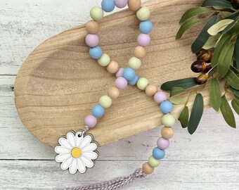 Spring Themed Wooden Bead Garland // Farmhouse Beads // Farmhouse Decor // Tiered Tray Decor // Spring Home Decor // Decorative Garland