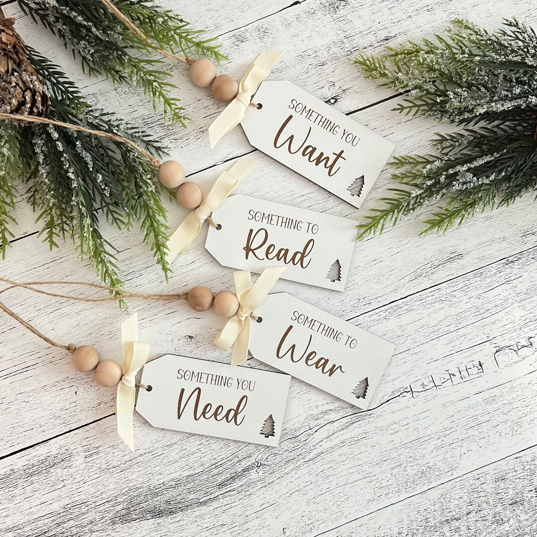 Christmas Wooden Gift Tags // Something You Wear Want Need Read Tags // Wooden Gift Tags