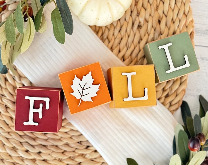 SET // Fall Stacking Wooden Blocks // Fall Tiered Tray Decor // Autumn Shelf Decor // Autumn Tiered Tray Decor // Fall Wooden Block Set