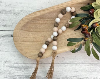 Neutral Farmhouse Wooden Bead Garland // Farmhouse Beads // Farmhouse Decor // Tiered Tray Decor // Neutral Home Decor // Decorative Garland