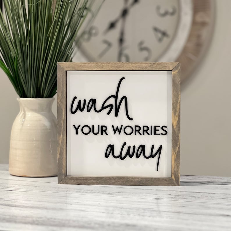 Framed Bathroom Sign // Wash Your Worries Away // Chunky - Etsy
