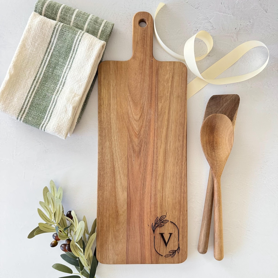 Personalized Monogram Acacia Cutting Board Gift Set Bundle // Custom ...