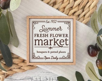 Mini Framed Summer Themed Sign // Summer Flower Market // Mini Summer Sign // Mini Summer Themed Sign // Mini Wooden Framed Tier Tray Sign