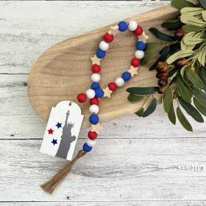 4th of July Wooden Bead Garland // Farmhouse Beads // Americana Decor // Tiered Tray Decor // 4th of July Home Decor // Decorative Garland image 1