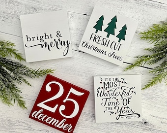 Tiered Tray Signs // Christmas Themed Signs // Wood Signs // Tiered Tray Decor // Christmas Decor // Christmas Shelf Sitter Signs