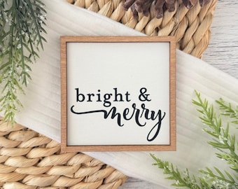Mini Framed Christmas Sign // Bright & Merry Sign // Mini Christmas Sign // Wooden Framed Christmas Sign // Wood Framed Tier Tray Sign