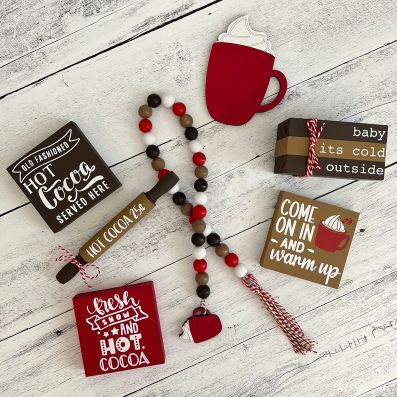 Hot Cocoa Christmas Themed Tiered Tray Decor Bundle