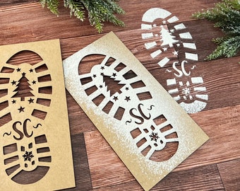 Santa Boot Print Reusable Stencil // Christmas Eve Prop // Wooden Santa Footprint Stencil // Set Of 2 Santa Boot Print Stencil