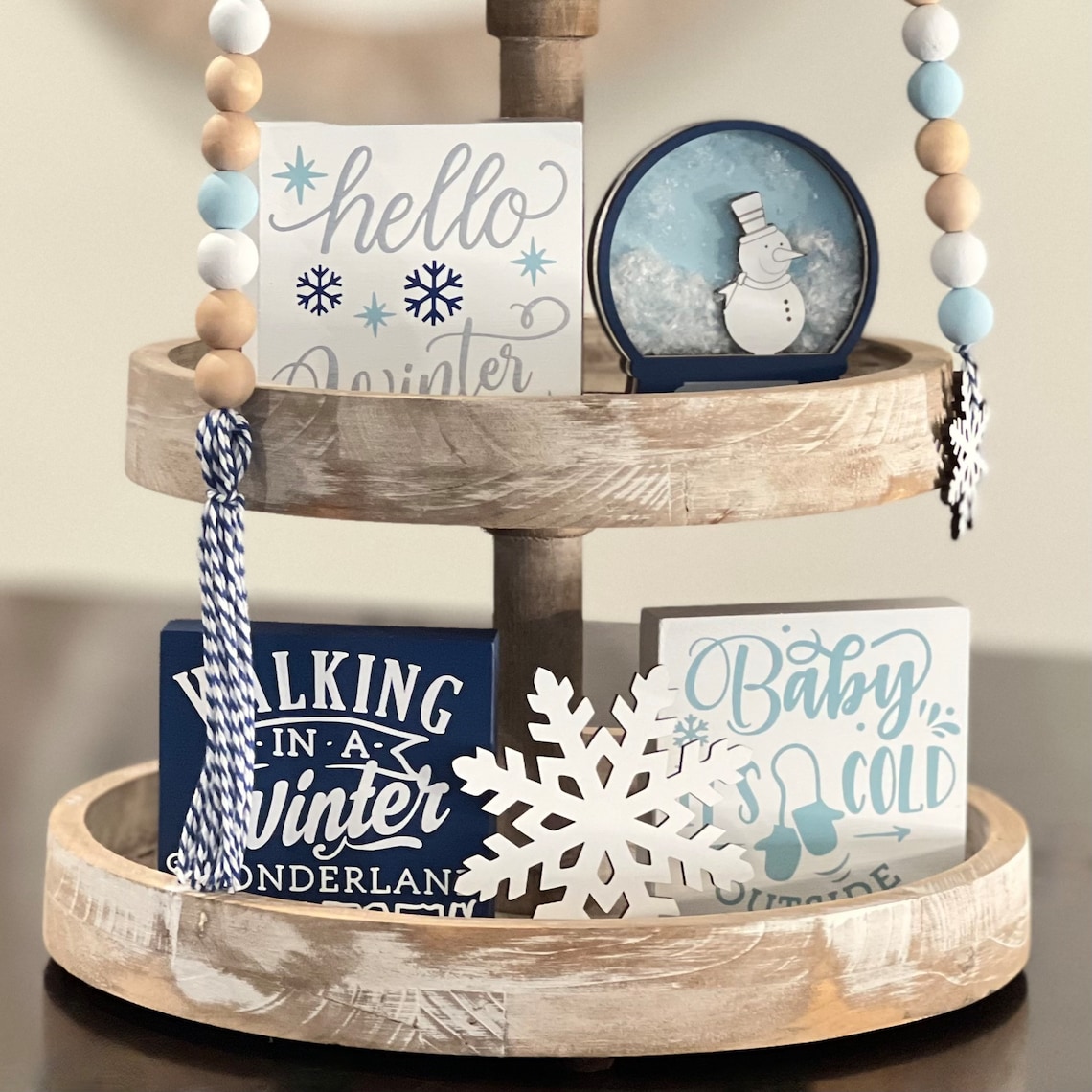 BUNDLE // Winter Themed Tier Tray Decor // Snow Themed Tiered Etsy
