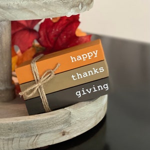Mini Tier Tray Books // Thanksgiving Themed Mini Book Stack // Autumn Decor // Wooden Books // Tiered Tray Decor // Fall Tier Tray Decor
