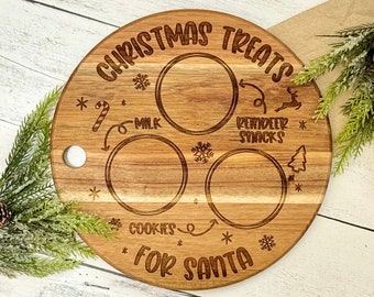 Wooden Santa Milk And Cookie Tray // Christmas Eve Treat Tray // Wooden Engraved Round Santa Treat Tray // Santa Cookie Serving Plate