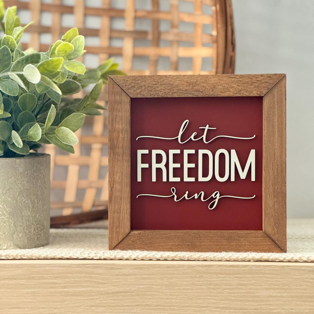 Wood Framed Let Freedom Ring Sign // 4th of July Shelf Decor ...