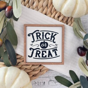 Mini Framed Halloween Sign // Trick Or Treat Sign // Mini Halloween Sign // Tiered Tray Framed Halloween Sign // Wood Framed Tier Tray Sign