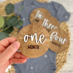 Baby Monthly Milestone Disc Set // Baby Photo Prop // Wooden Monthly Photo Markers // 12 Months Baby Milestone Disc Set // New Mom Gift image 2