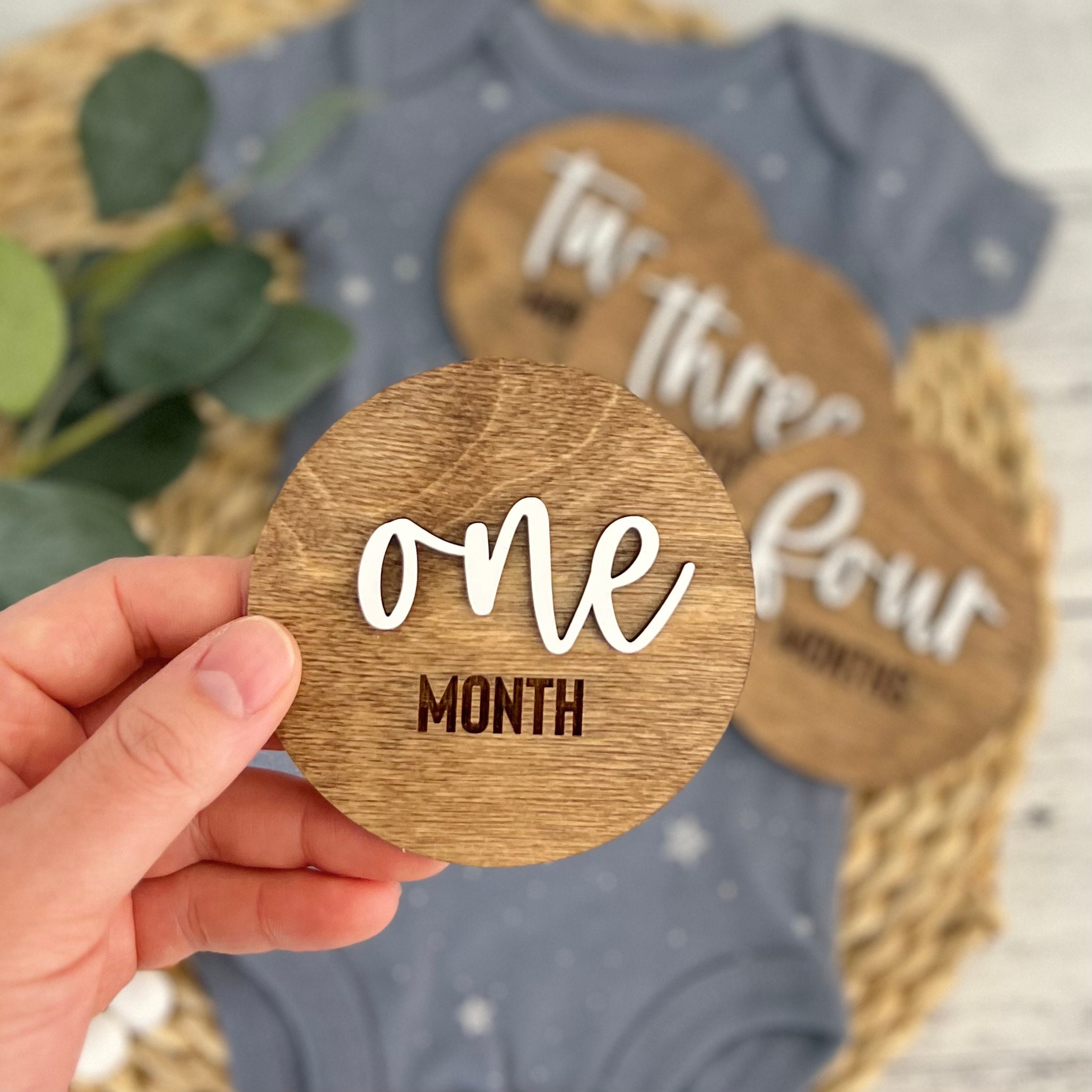 Baby Monthly Milestone Disc Set // Baby Photo Prop // Wooden Monthly ...