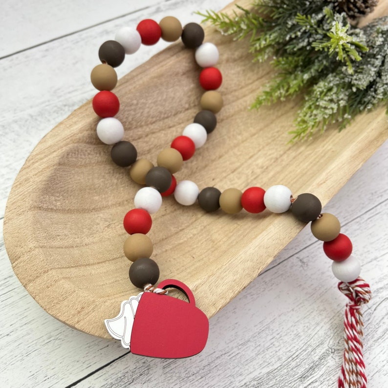 Hot Cocoa Themed Wooden Bead Garland // Farmhouse Beads // Holiday Decor // Tiered Tray Decor // Christmas Home Decor // Decorative Garland image 2