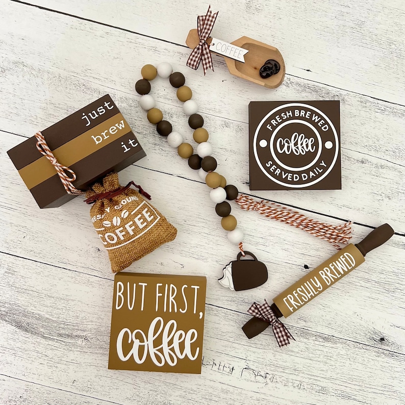 BUNDLE // Coffee Themed Tiered Tray Decor // Coffee Themed Etsy