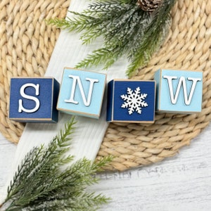 SET // Blocchi di legno impilabili natalizi // Decorazione invernale per vassoi a più livelli // Decorazione invernale per mensole // Decorazione natalizia // Set di blocchi di legno con neve