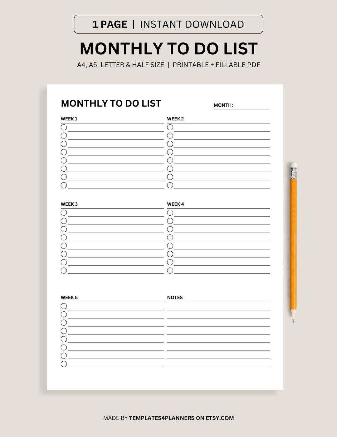 Monthly to Do List Printable, Daily to Do List for Work / Personal Life ...
