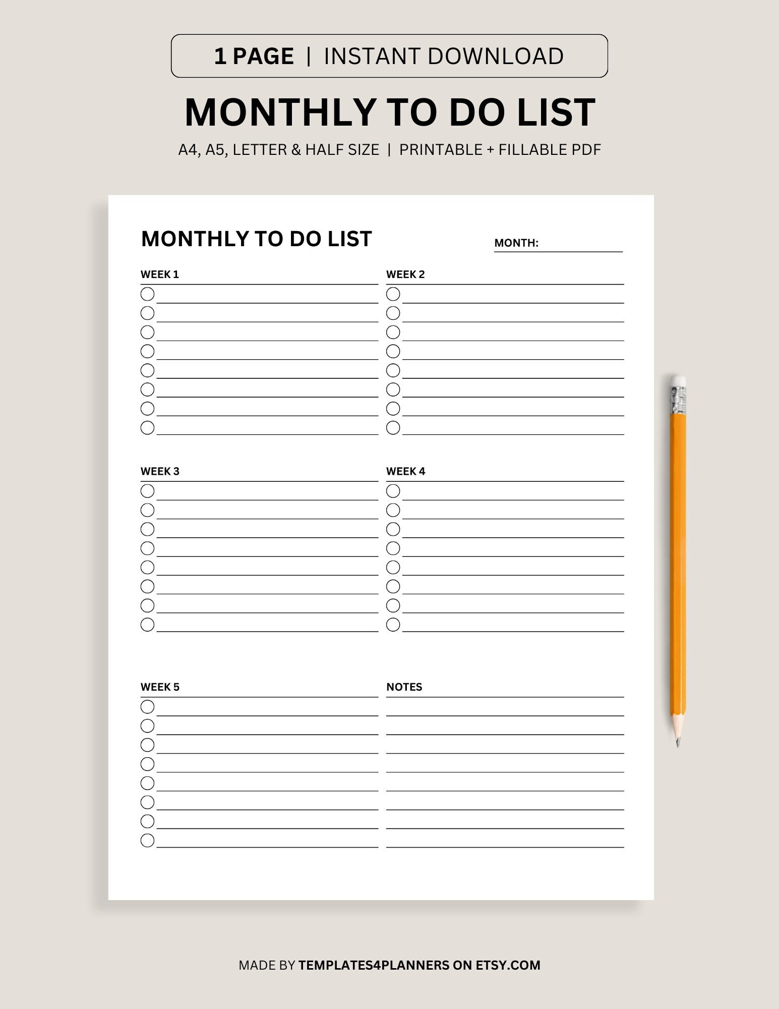Monthly to Do List Printable, Daily to Do List for Work / Personal Life ...