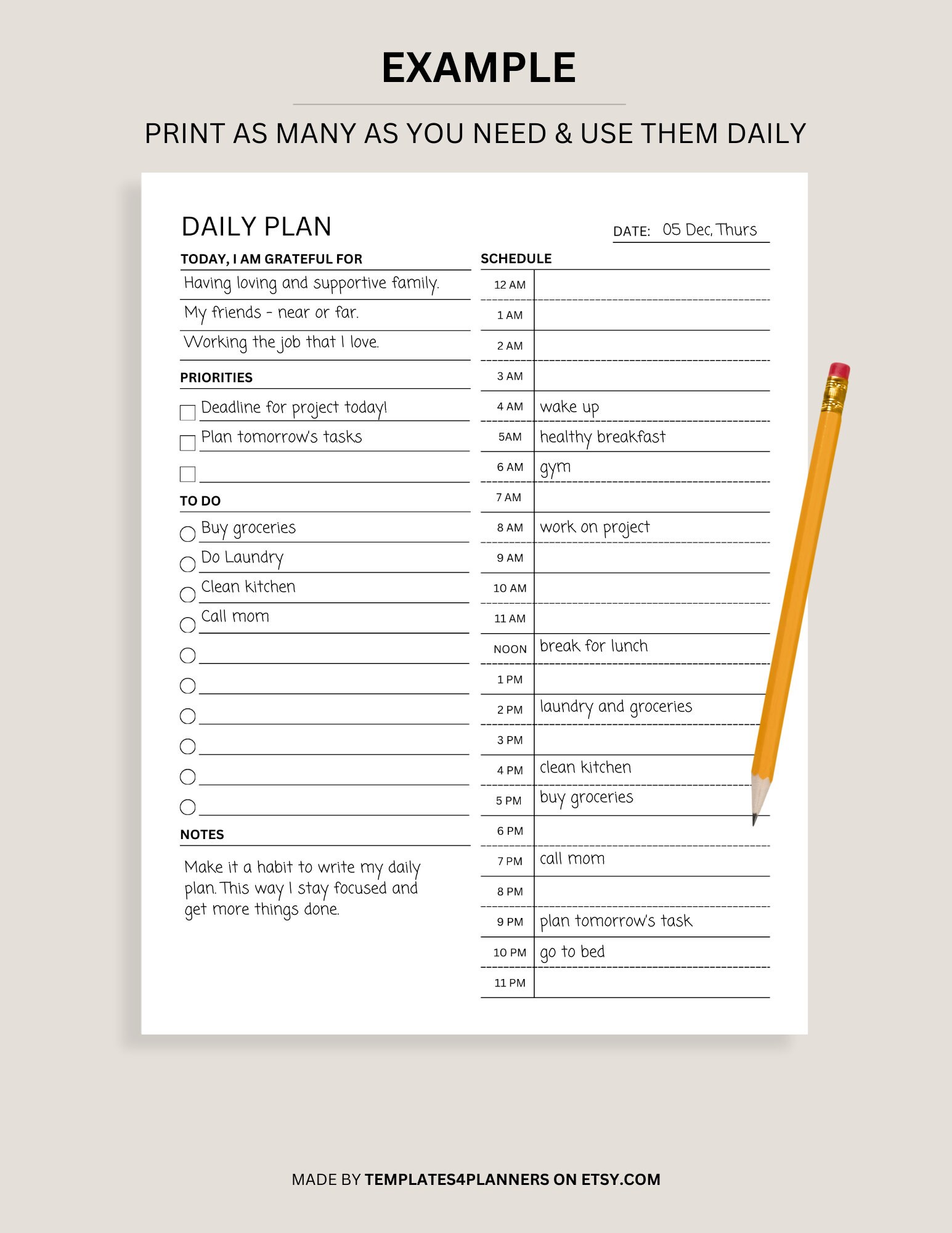 Daily Gratitude Planner Printable, Daily to Do List for Work / Personal ...