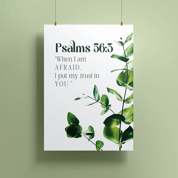 Psaumes 56:3 aquarelle | Quand j'ai peur de vous faire confiance | Ecriture biblique imprimable Art | Texte de l'année 2024 | Cadeau pionnier JW Print