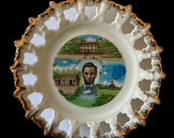 VINTAGE Land of Lincoln Mini Plate Set