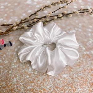 JUMBO scrunchie oversized Scrunchie large Scrunchie hair tie hair accessories - white satin hair Scrunchie