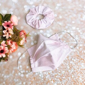 Double layered 100% premium cotton Baby pink tie dye floral face mask and matching scrunchy