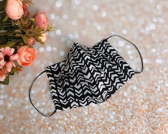 Double layered 100% premium cotton black and white pattern face mask with filter pocket