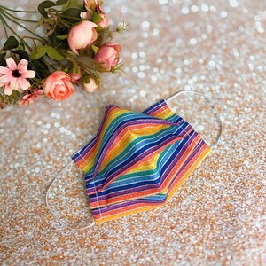 Double layered 100% premium cotton rainbow face mask w/ filter pocket nose bridge washable reusable
