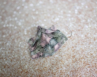 Double layered 100% premium cotton face mask with filter pocket luxury plant succulent green face mask