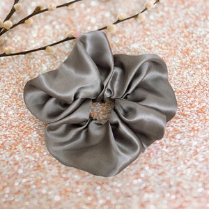 JUMBO scrunchie oversized Scrunchie large Scrunchie hair tie hair accessories - gray gunmetal satin hair Scrunchie