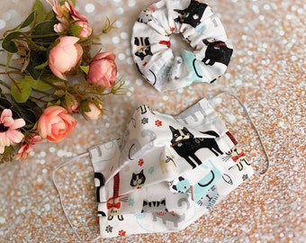 Double layered 100% premium cat/kitty face mask and matching scrunchy