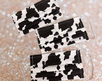 Double layered 100% premium cotton black and white cow print face mask with filter pocket nose bridge washable reusable - MASK ONLY