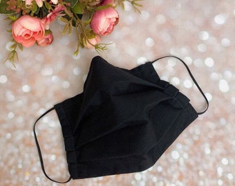 Double layered 100% premium cotton face mask with filter pocket solid black face mask