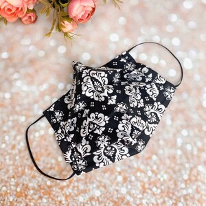 Double layered 100% premium cotton black and white pattern mask with filter pocket
