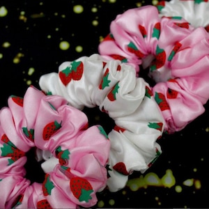 Strawberry scrunchie - double layered tutu and satin scrunchie strawberries scrunchie