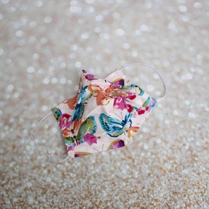 Double layered 100% premium cotton face mask with filter pocket luxury pink watercolor glitter butterflies face mask
