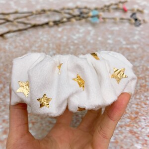 CHUBBY scrunchies thick hair scrunchies hair accessories hair tie white & gold stars minky scrunchie