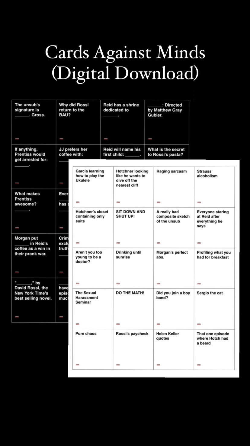 Criminal Minds Cards Against Minds Digital Download Card Game Etsy