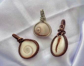 Wire Wrapped Shell Pendants w/ Chain | Shell Pendants | Sea Shell Pendants | Wrapped Shell Pendants
